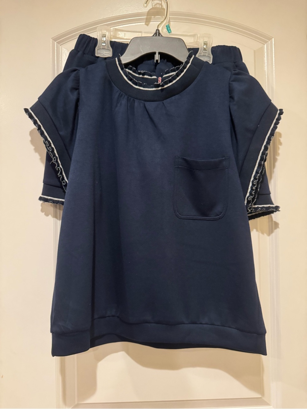 Umgee Navy Short Sleeve Skirt Set, Short Sleeve Top with Pockets